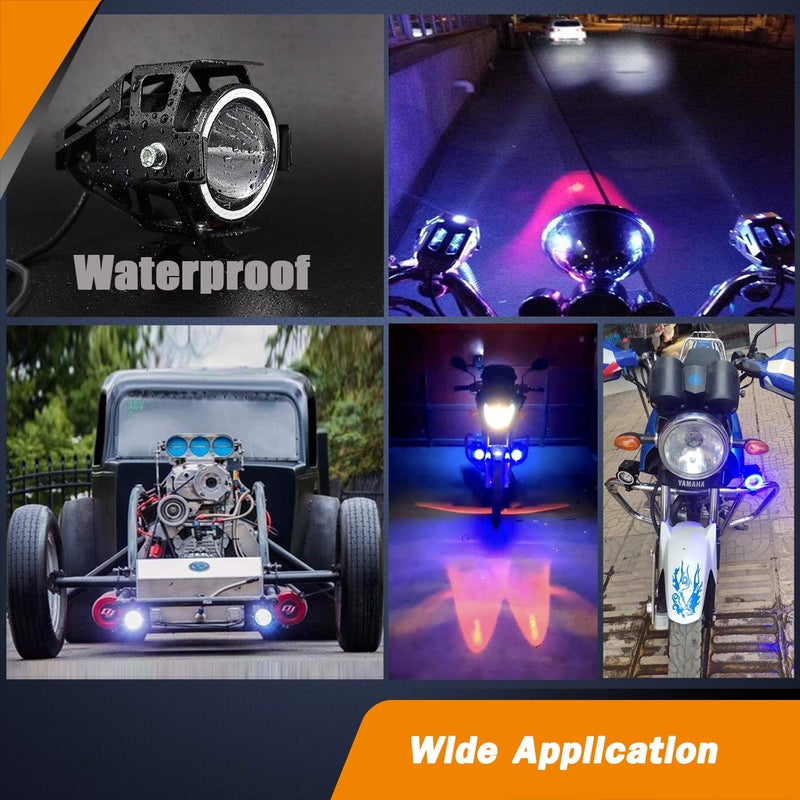 Mosleyz Motorcycle LED Fog Lights U7 Spotlight Daytime Running Lights Bicycle lights with Blue Angel Eyes Halo Ring and Switch 2-Sets - Image 4
